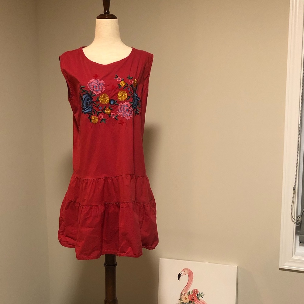 Red Bohemian embroidery floral maternity dress